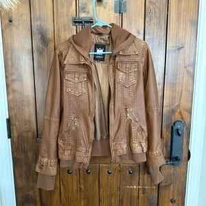 Lock & Love Brown Bomber Jacket with Hoodie